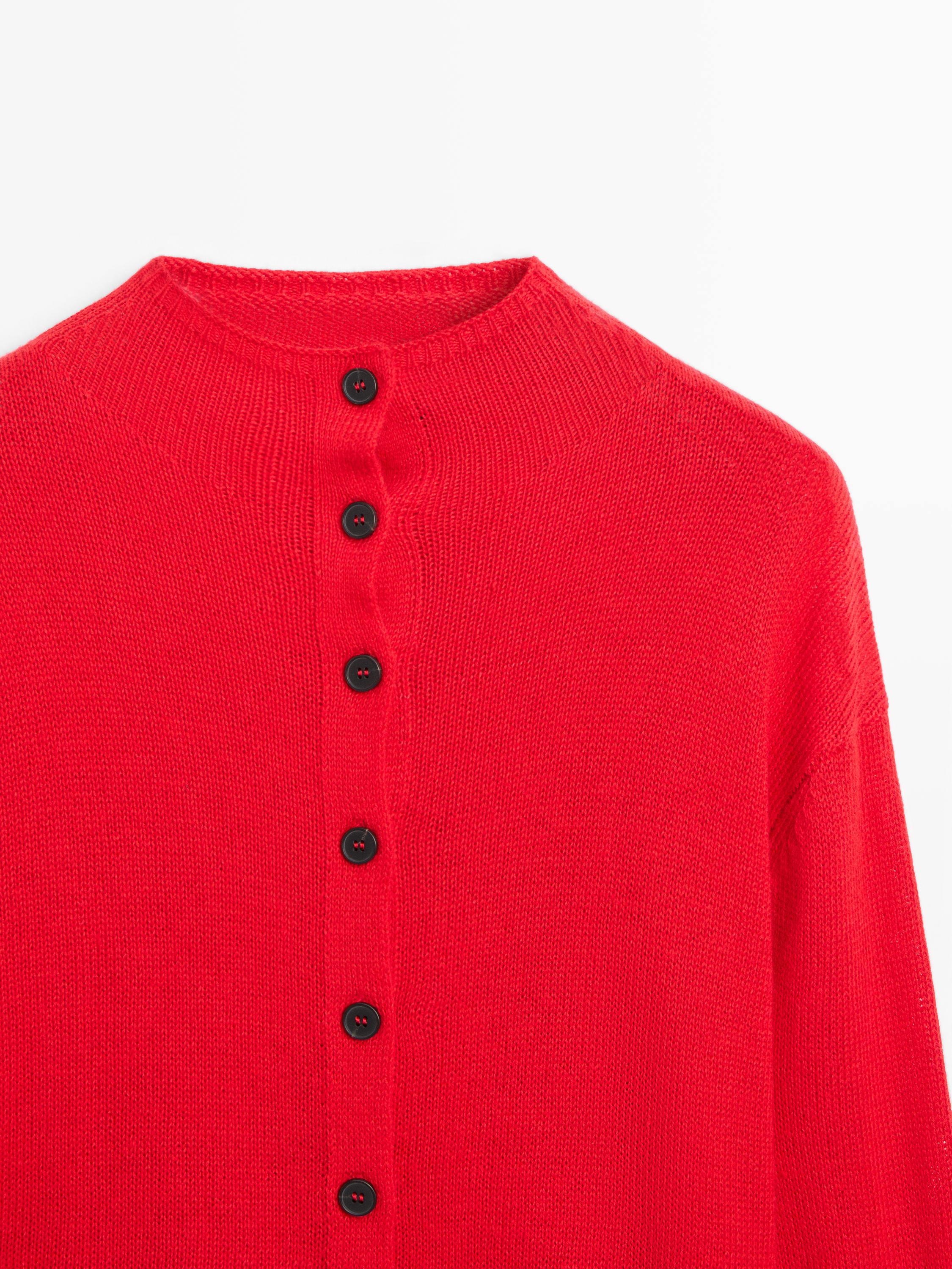 Wool and linen mock turtleneck cardigan